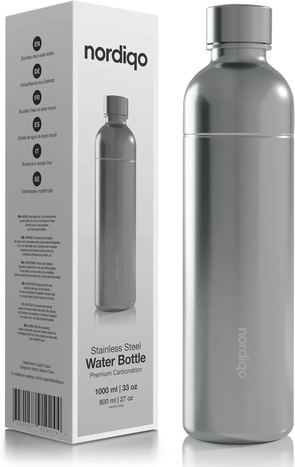 Premium 33 oz Stainless Steel Bottle - Compatible with SodaStream and Aarke Soda Makers | No Expiration Date | Dishwasher Safe | Leak Proof | BPA-Free