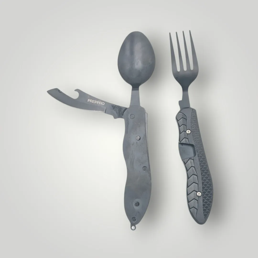 PrepPro Tactical Multi-Utensil | 3-in-1 Knife, Fork & Spoon for Camping & Survival