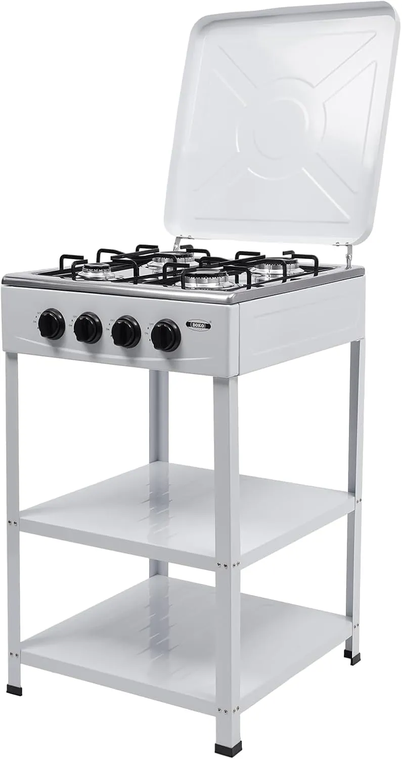 Propane Gas Stove,300000 BTU Stove Propane 4 Burner Portable Gas Stove with Support Leg Stand and Wind Blocking Cover for Cooker BBQ Grill, Outdoor Cooking