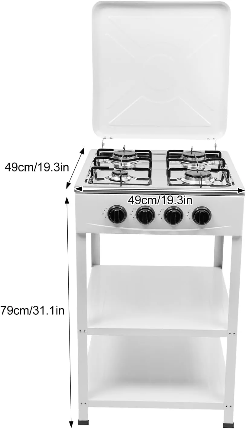 Propane Gas Stove,4 Burner Gas Stove Outdoor Stove Portable Gas Stove with Wind Blocking Cover and Support Leg Bracket 4 Burner LPG for Camping Picnic Home RV Cooking Grill (White)