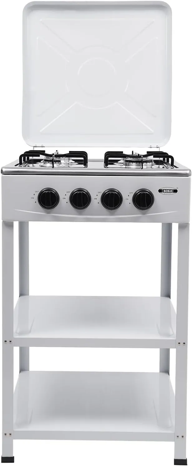Propane Gas Stove,4 Burner Gas Stove Outdoor Stove Portable Gas Stove with Wind Blocking Cover and Support Leg Bracket 4 Burner LPG for Camping Picnic Home RV Cooking Grill (White)