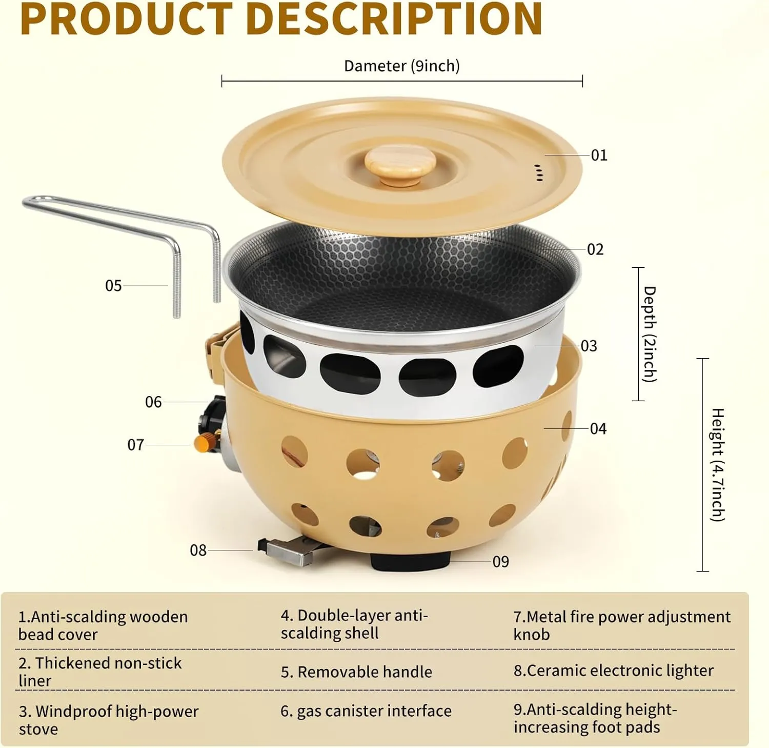 Propane or Butane Portable Windproof Burner Camping Stove,Integrated Pot with Heat Shield and Guard, Outdoor Cooking,Stir-frying,Picnic,Multi-functional Foldable Outdoor Pot (green)