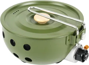 Propane or Butane Portable Windproof Burner Camping Stove,Integrated Pot with Heat Shield and Guard, Outdoor Cooking,Stir-frying,Picnic,Multi-functional Foldable Outdoor Pot (green)
