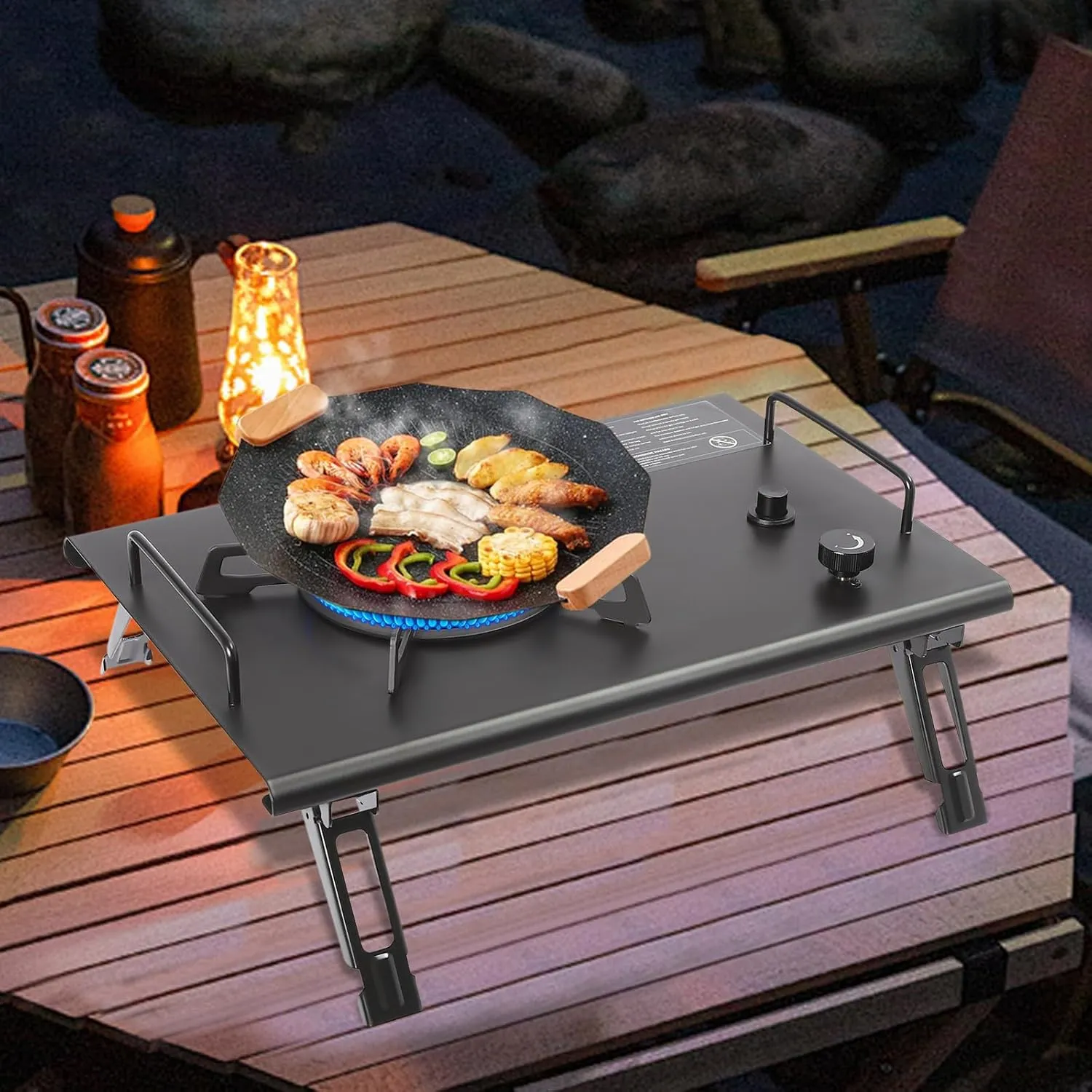 Propane or Butane Single-Burner Gas Stove, 13,648 BTU Portable Gas Stove, Electronic Ignition Outdoor Camping Cooking Stove with Folding Legs & Carrying Case (Black)