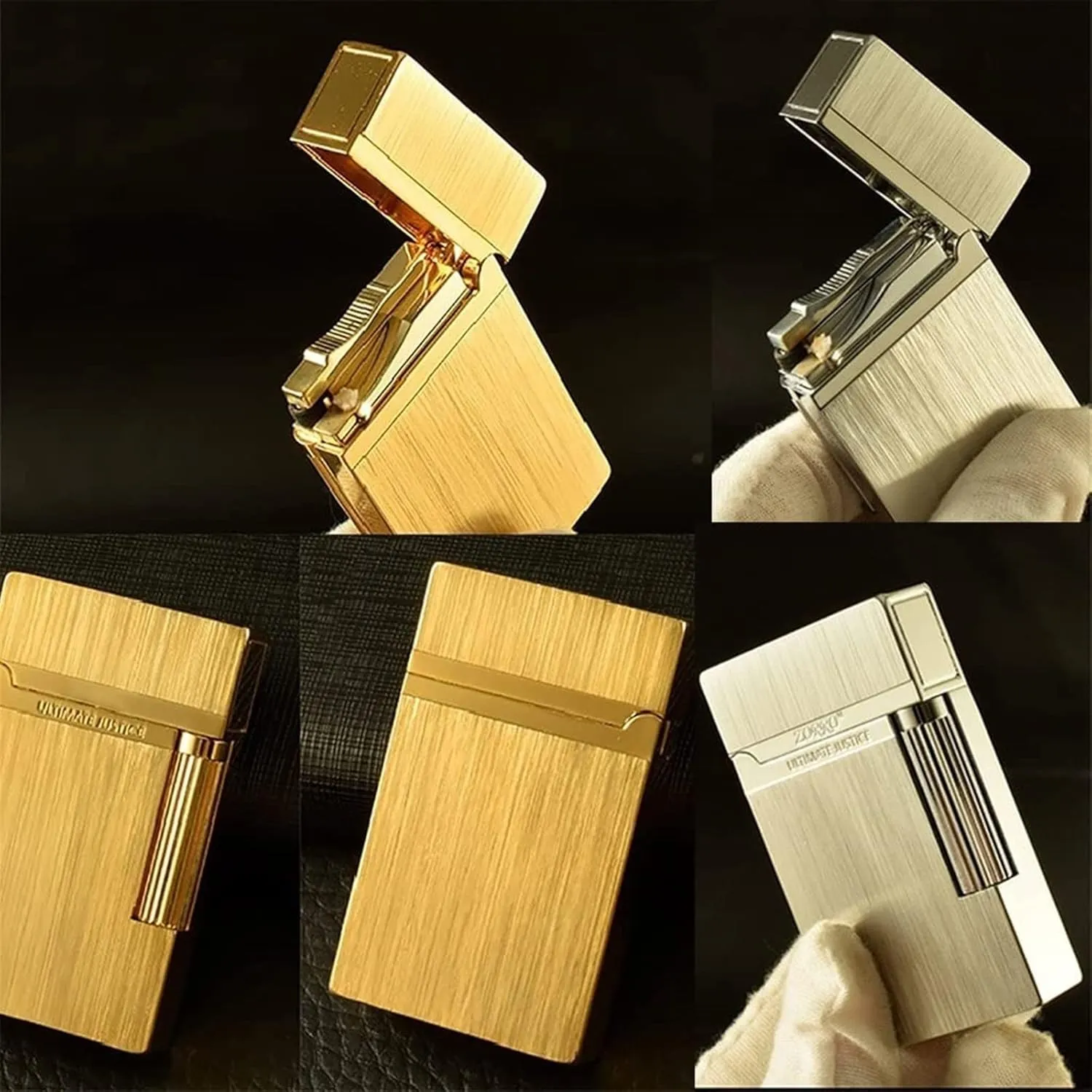 Pure Copper Creative Brass Lighter, Retro Crisp Sound Lighter Adjustable Soft Flame with Flint Side Sliding Grinding Wheel Ultra-Thin Cigarette Lighter (Without Fuel)(C)