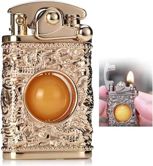 Pure Copper Torch Lighter Handmade Cool Lighter, Flint Wheel Cigarette Lighter, Kerosene Lighter, Adjustable Flame Kerosene Lighter(Metallic)
