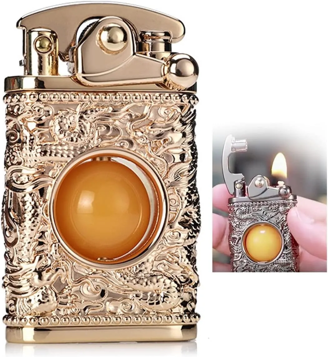 Pure Copper Torch Lighter Handmade Cool Lighter, Flint Wheel Cigarette Lighter, Kerosene Lighter, Adjustable Flame Kerosene Lighter(Metallic)