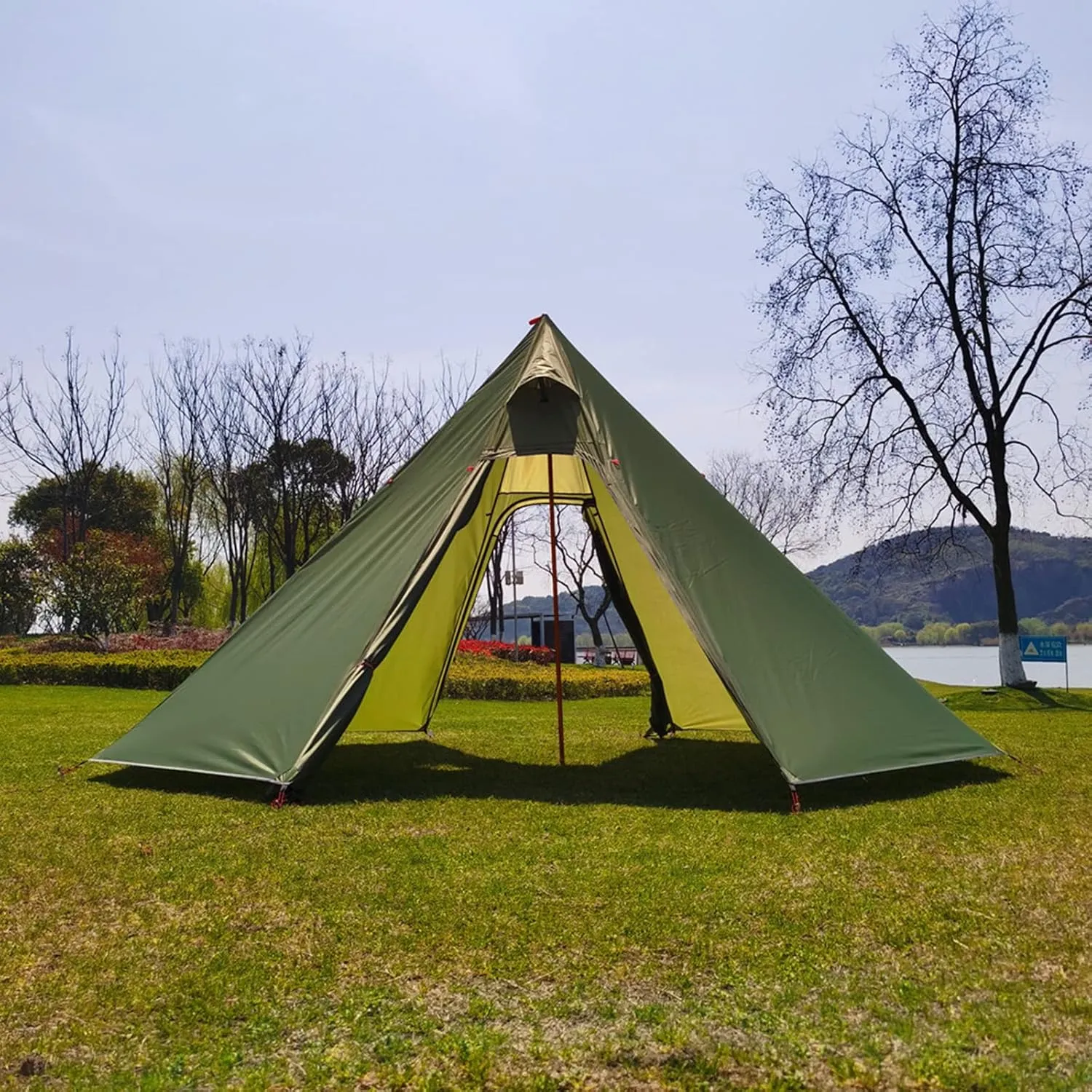 Pyramid Tent Tipi Hot Tents with Stove Hole Windows Outdoor Camping Family Teepee Indian Tent for 2-4 Person for Outdoor Travel Hiking Accessories