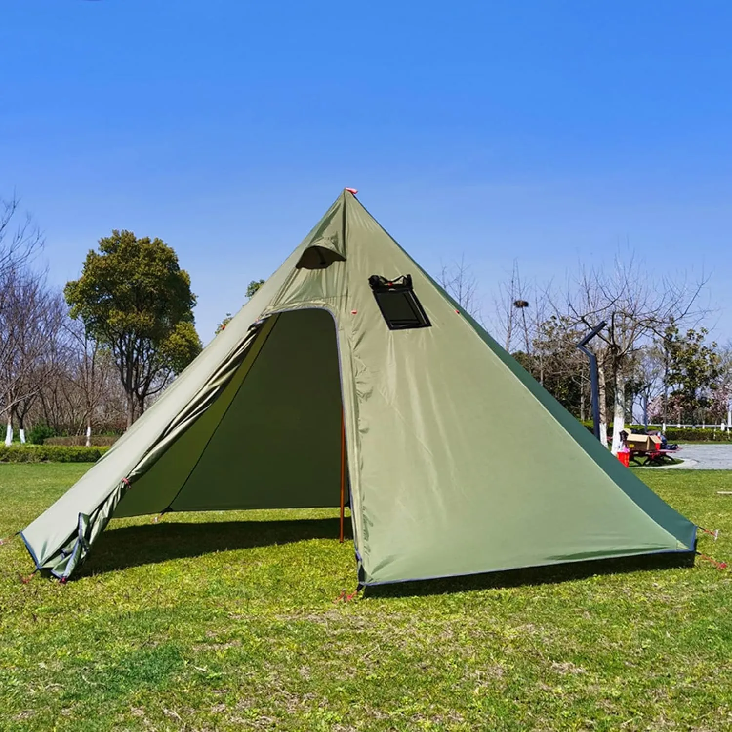 Pyramid Tent Tipi Hot Tents with Stove Hole Windows Outdoor Camping Family Teepee Indian Tent for 2-4 Person for Outdoor Travel Hiking Accessories