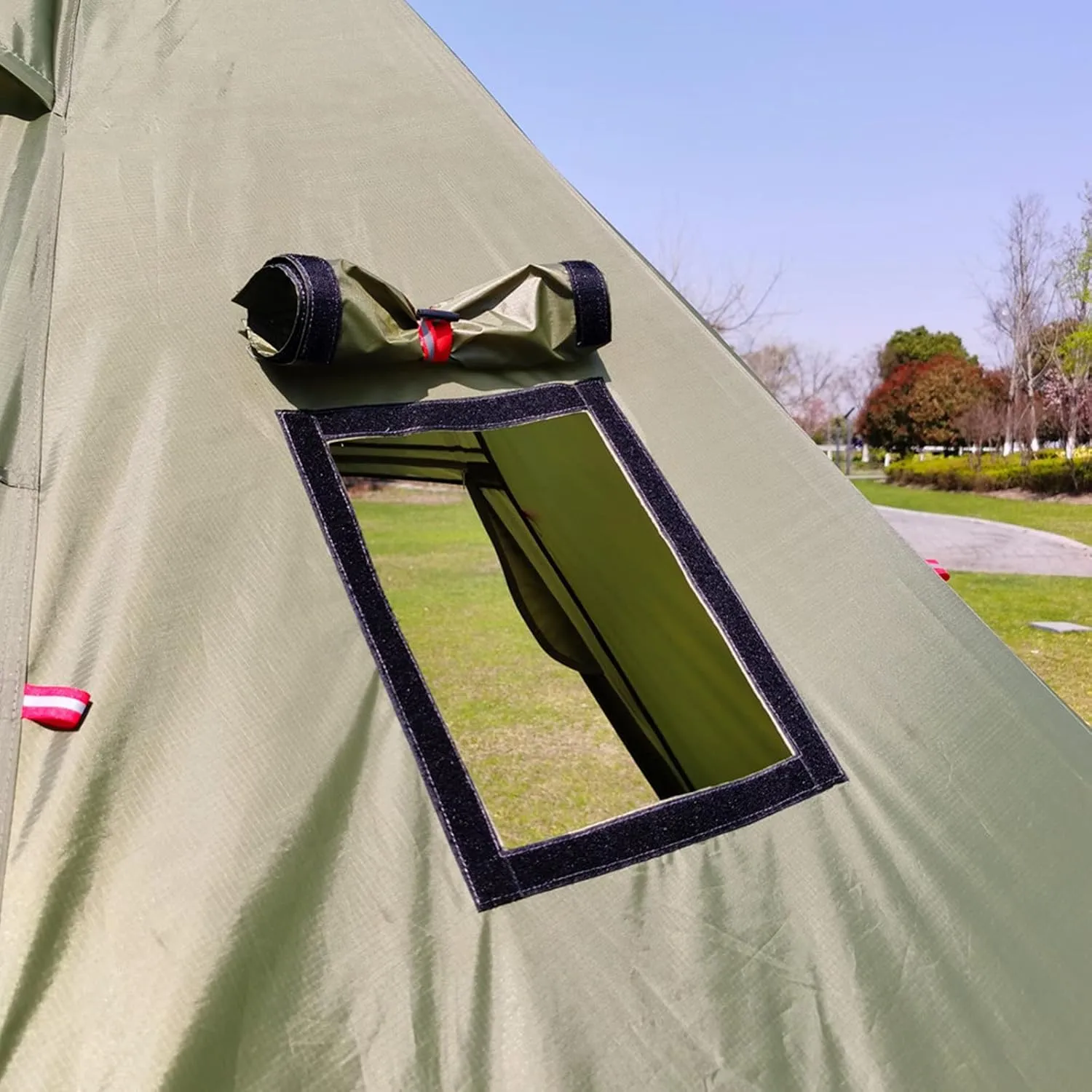 Pyramid Tent Tipi Hot Tents with Stove Hole Windows Outdoor Camping Family Teepee Indian Tent for 2-4 Person for Outdoor Travel Hiking Accessories