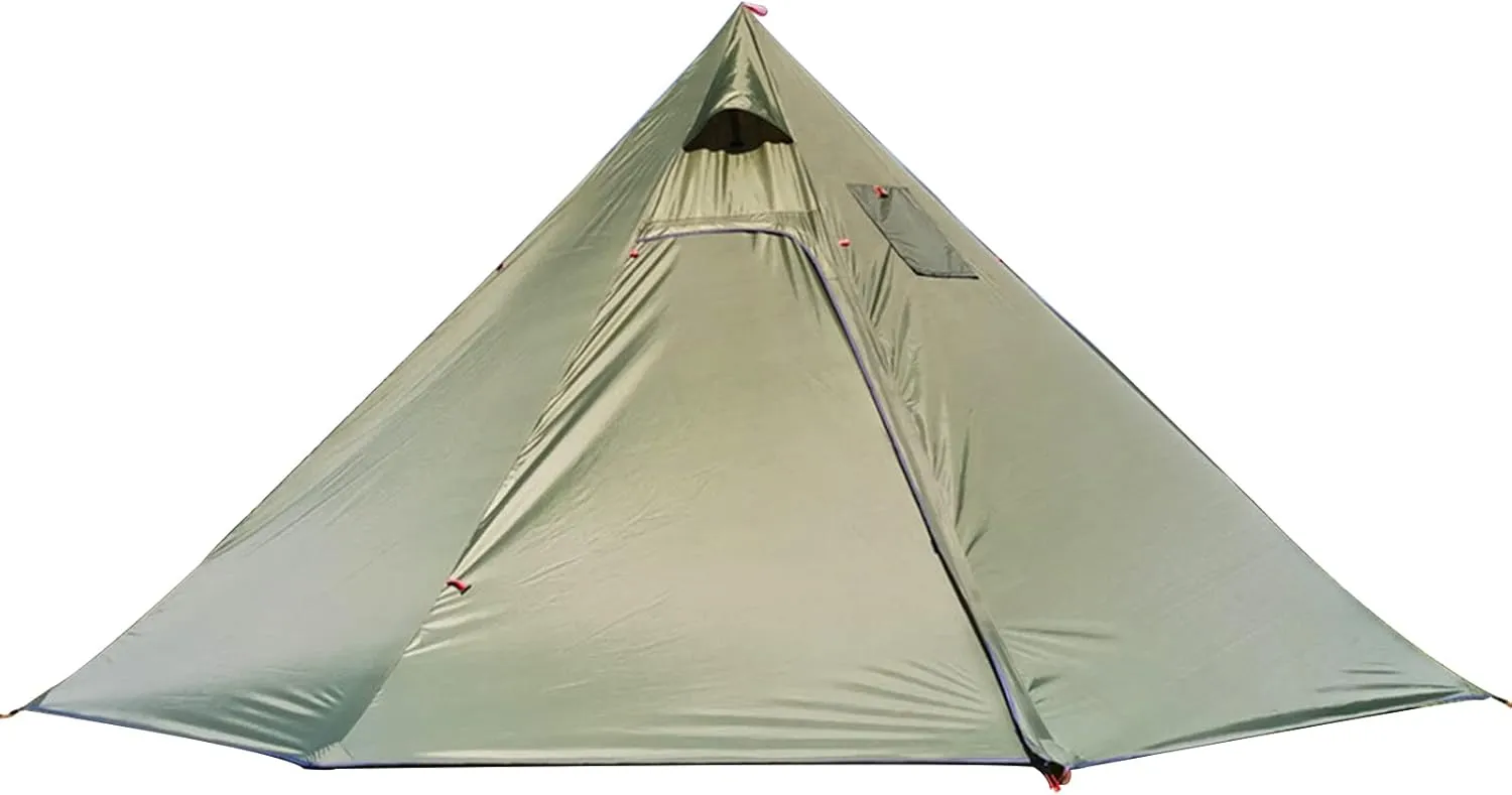 Pyramid Tent Tipi Hot Tents with Stove Hole Windows Outdoor Camping Family Teepee Indian Tent for 2-4 Person for Outdoor Travel Hiking Accessories