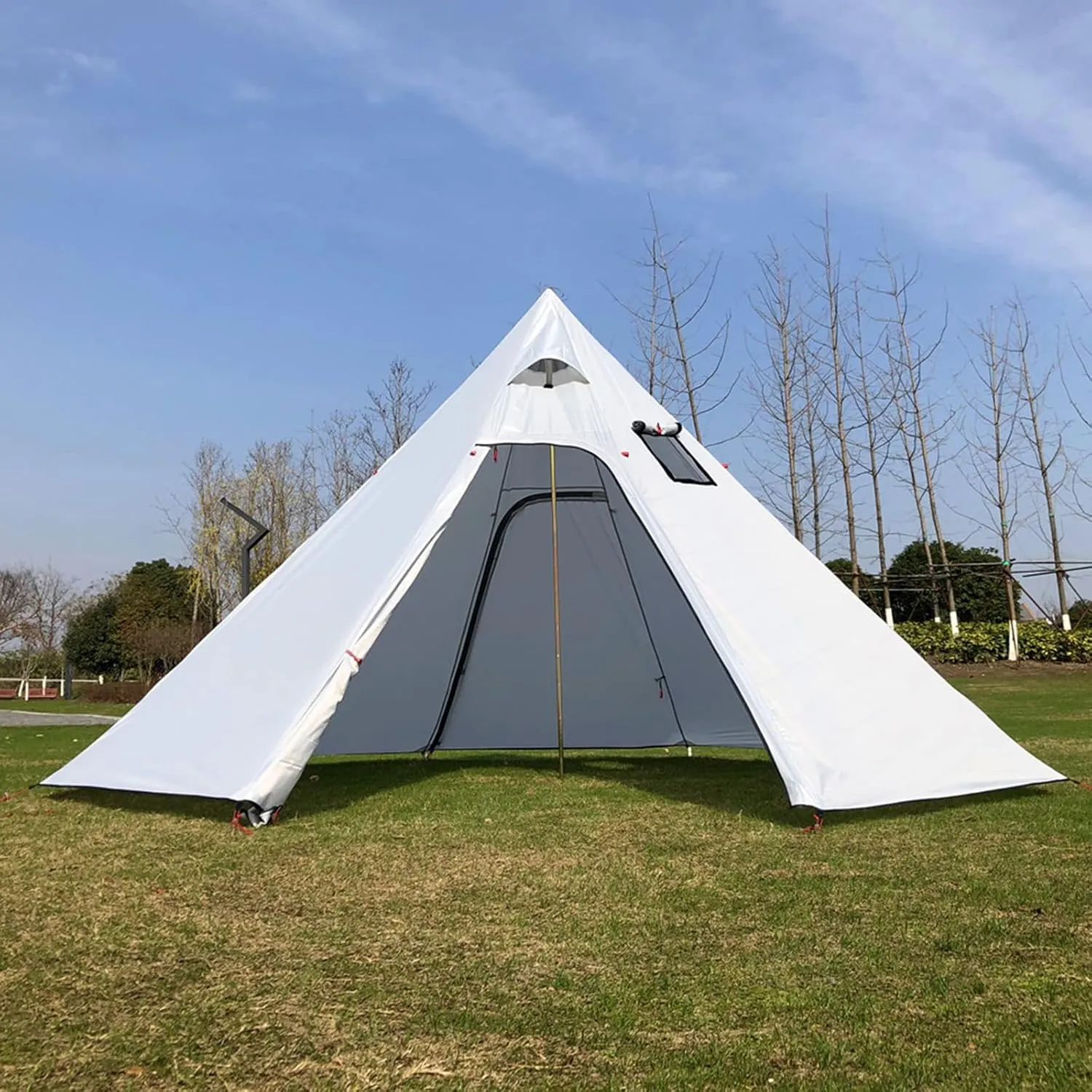 Pyramid Tent Tipi Hot Tents with Stove Hole Windows Outdoor Camping Family Teepee Indian Tent for 2-4 Person for Outdoor Travel Hiking Accessories