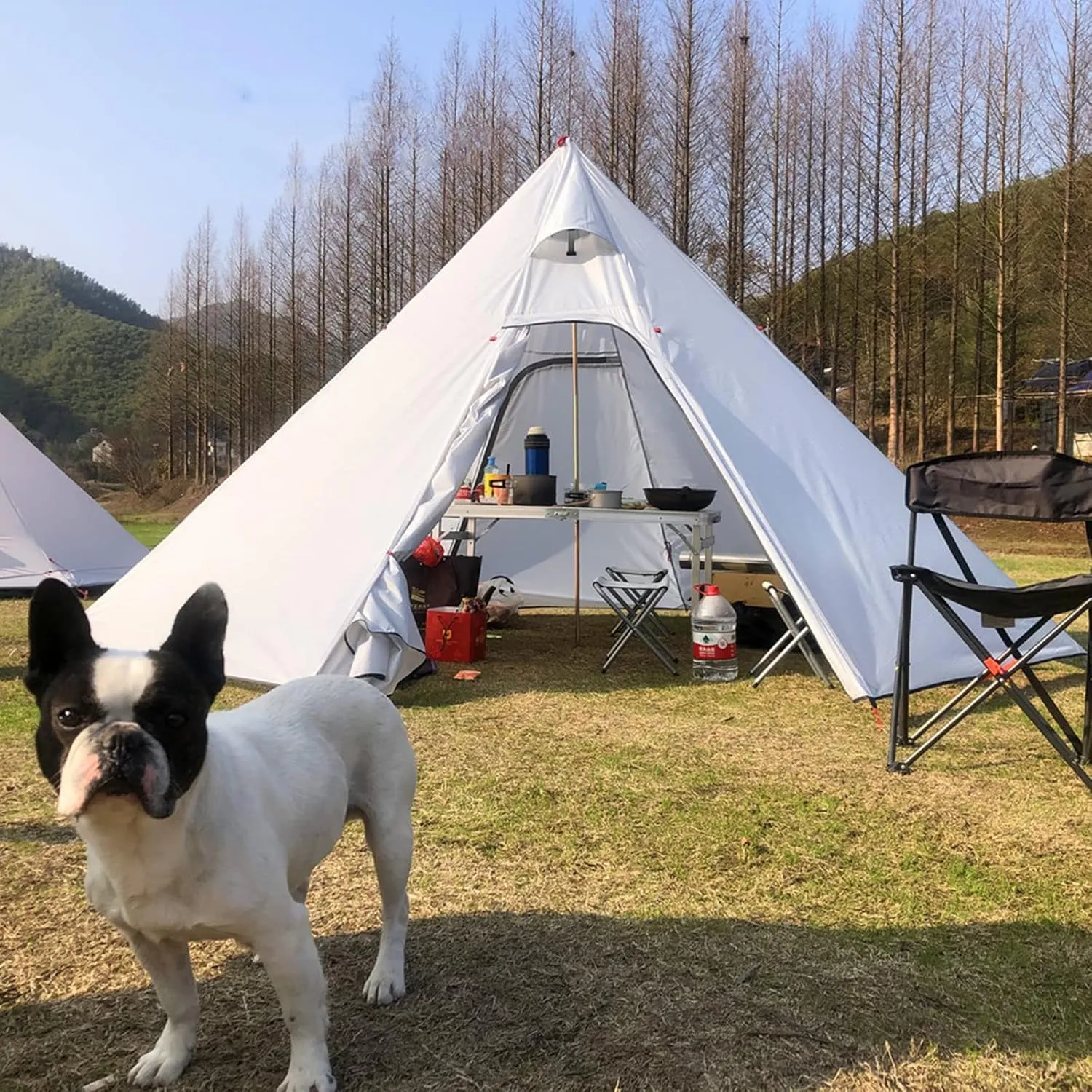 Pyramid Tent Tipi Hot Tents with Stove Hole Windows Outdoor Camping Family Teepee Indian Tent for 2-4 Person for Outdoor Travel Hiking Accessories