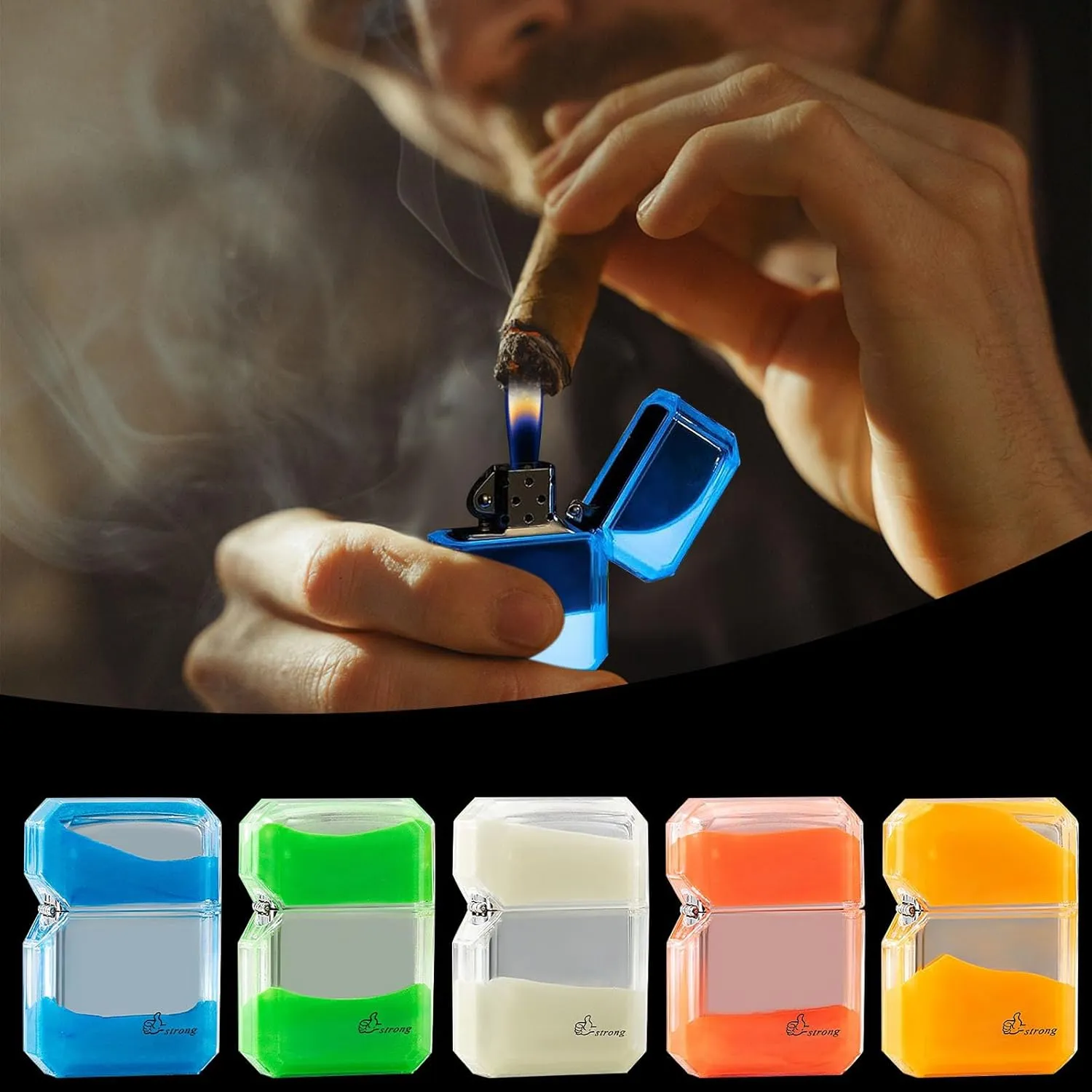 Quicksand Luminous Windproof Lighter,refillable lighters,Luminous Transparent Oil bin fine Gift. (Beige)