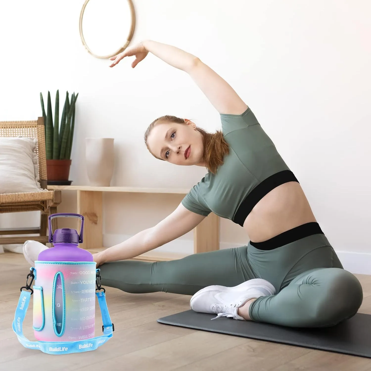 QuiFit 1 Gallon Water Bottle - with Straw & Motivational Time Marker Leak-Proof BPA Free Reusable Gym Sports Outdoor Large(128OZ/73OZ) Capacity Water Jug