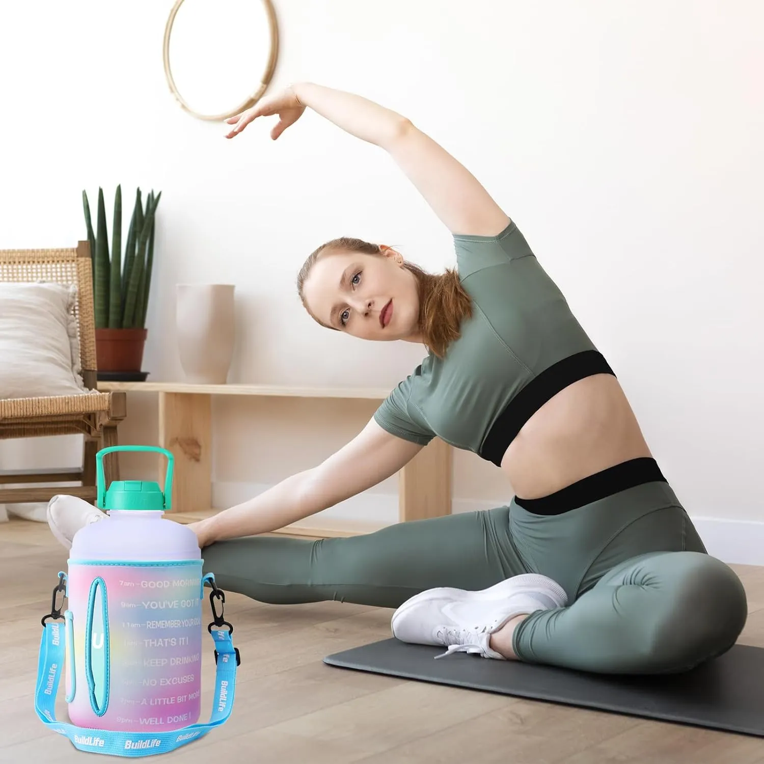 QuiFit 1 Gallon Water Bottle - with Straw & Motivational Time Marker Leak-Proof BPA Free Reusable Gym Sports Outdoor Large(128OZ/73OZ) Capacity Water Jug