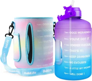 QuiFit 1 Gallon Water Bottle - with Straw & Motivational Time Marker Leak-Proof BPA Free Reusable Gym Sports Outdoor Large(128OZ/73OZ) Capacity Water Jug