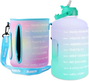 QuiFit 1 Gallon Water Bottle - with Straw & Motivational Time Marker Leak-Proof BPA Free Reusable Gym Sports Outdoor Large(128OZ/73OZ) Capacity Water Jug