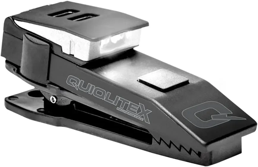 QUIQLITEX Dual White Hands-Free LED Pocket Light: 20-150 Lumens, Aluminum & Nylon Plastic Housing (USB Rechargeable)