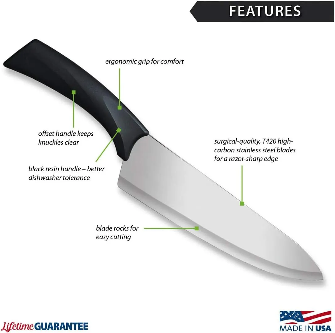 Rada Cutlery Anthem Series French Chef Knife, Made in USA, Black Handle