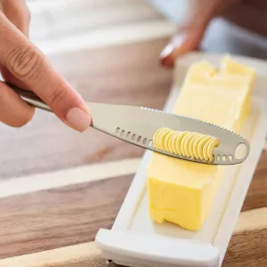 READY BUTTER 3-in-1 Butter Knife - Stainless Steel Serrated Knife With Holes in Blade - Cold Butter Spreader, Curler & Micro Grater - Dishwasher Safe