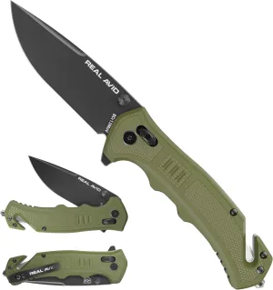 Real Avid RAV-4 Carry Knife | 3.25" Blade Foldable EDC Knife, Glass-Filled Nylon Handle Material, Drop Point Blade, 8Cr13MoV Blade Material, Black Oxide Finish, Axis Lock Type