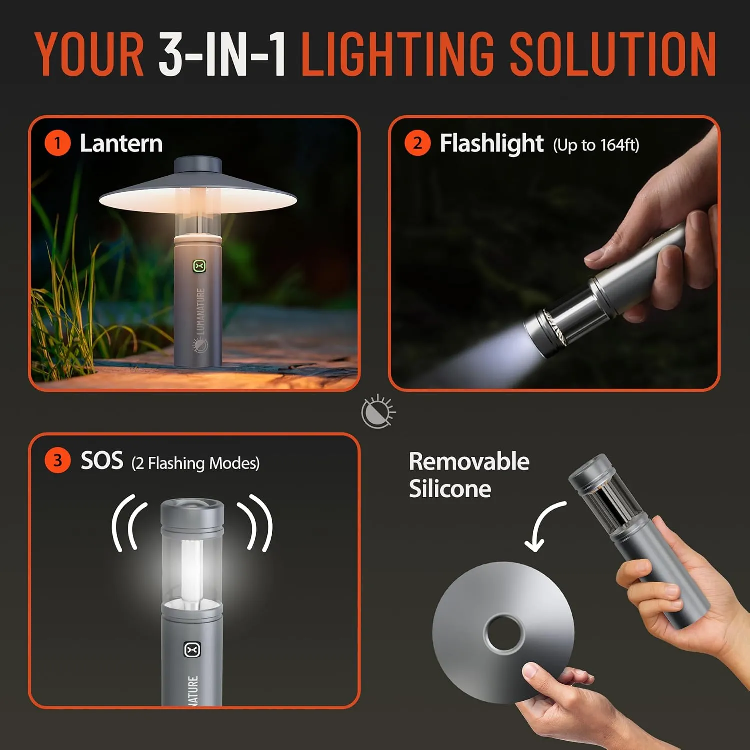 Rechargeable Camping Lantern – LED Outdoor Light with Flashlight & Lantern Modes, Magnetic Base & Hanging Hooks – Waterproof Emergency Light for Camping Backpacking Hiking & Power Outages - Silver