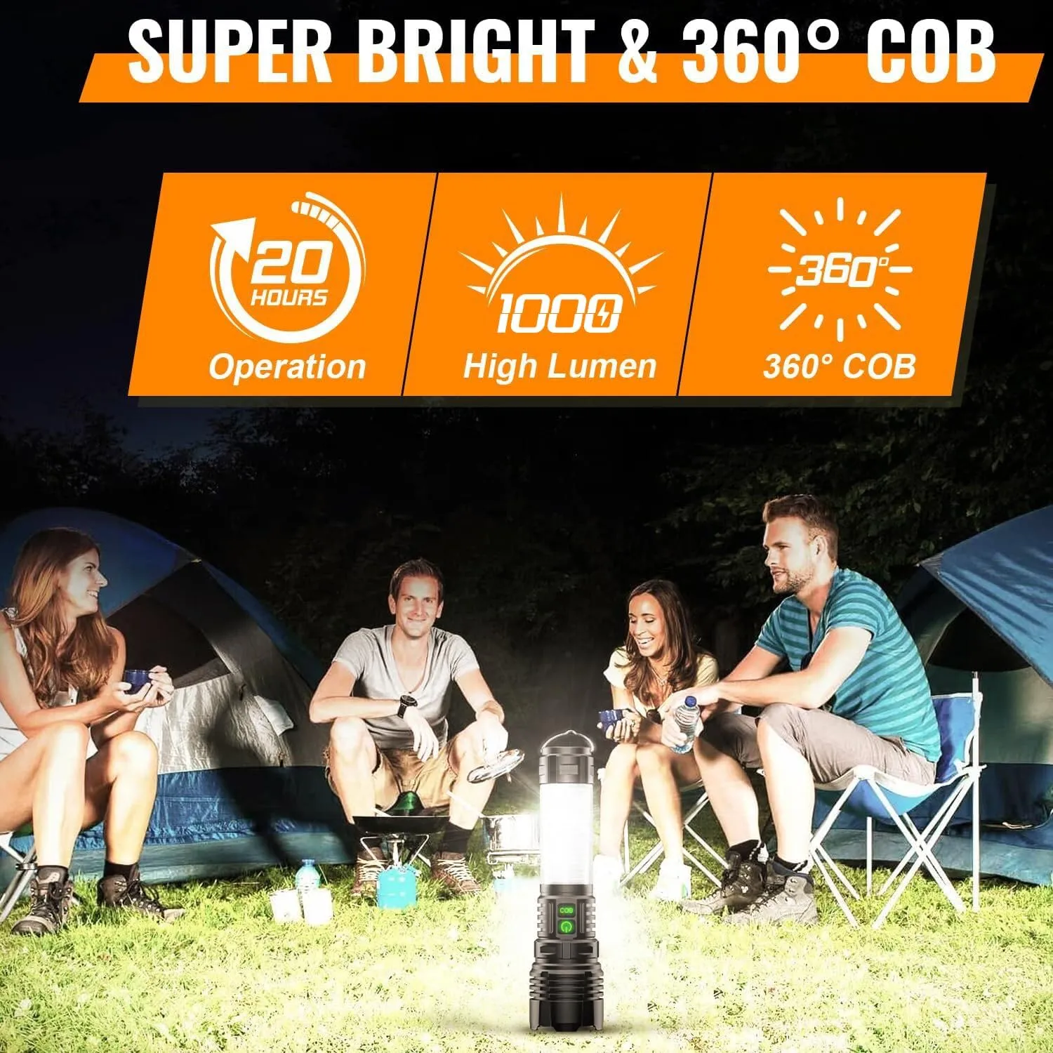 Rechargeable Camping Lanterns Flashlight High Lumens- 2000 Meters Long Beam Super Bright LED Flashlight, Waterproof Camping Tent Lights 5 Modes, Zoomable Camp Flashlight Lantern 2pcs