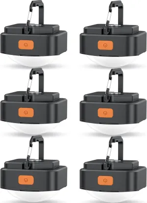 Rechargeable Camping Lights FLY2SKY 6Pcs Black Tent Lights Mini Flashlight Portable LED Camping Lantern Survival Gear Camping Accessories for Hiking Backpacking Fishing Hurricane Emergency Outage