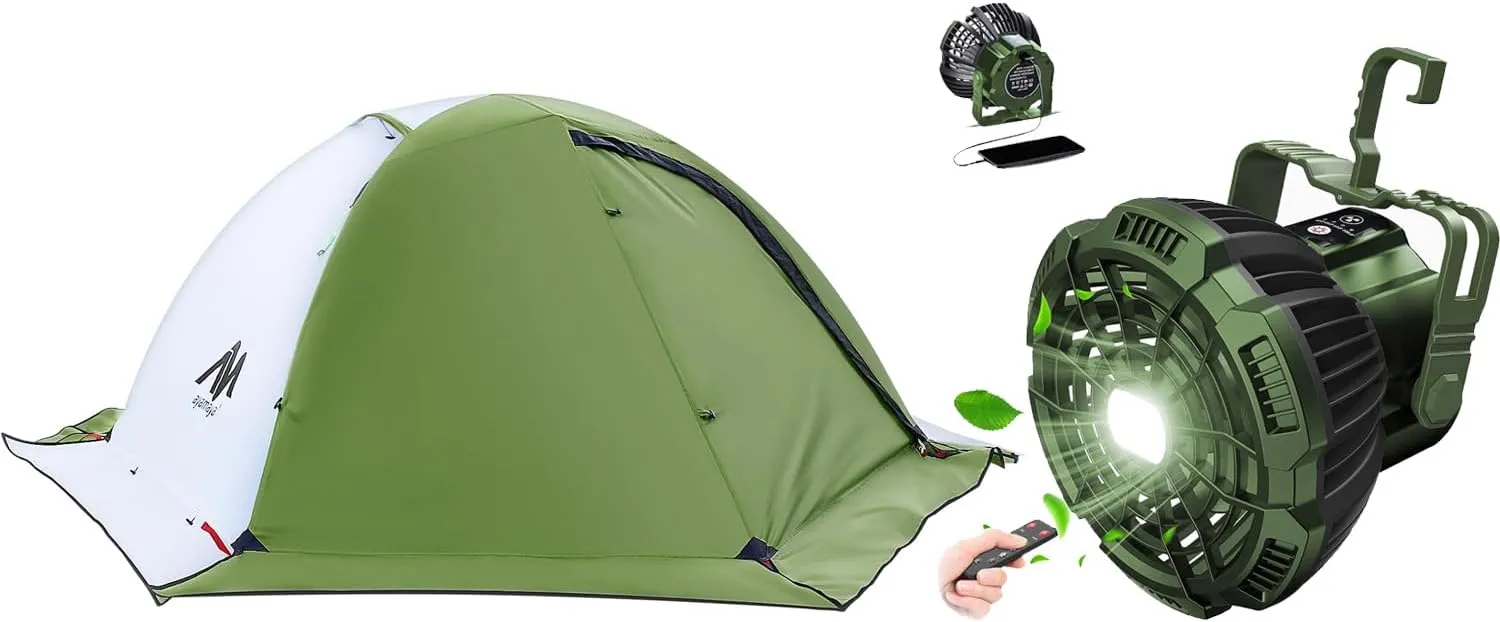 Rechargeable Fan   4 Season Tent, 2 Person Backpacking Tent & Tent Fan with LED Light & Remote Control