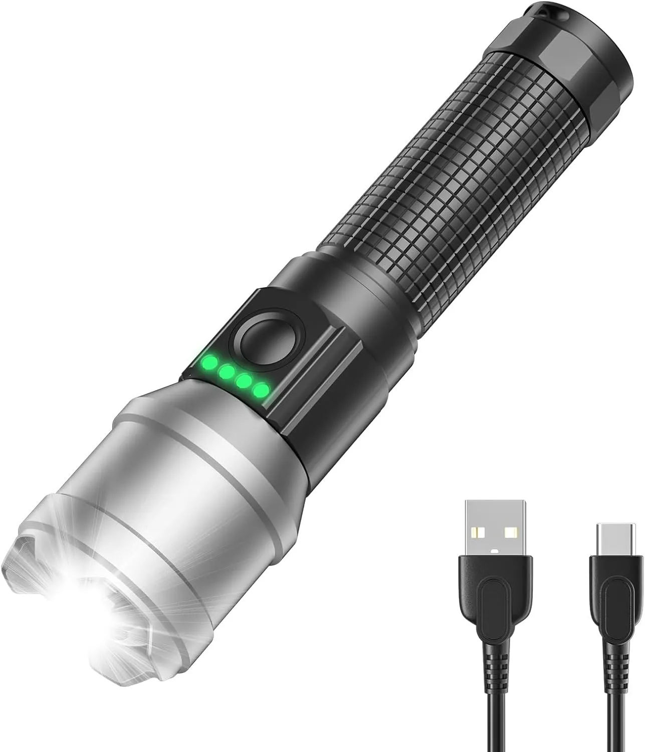 Rechargeable Flashlight 10000 High Lumens, Super Bright Flashlight Compact, Flashlight Rechargeable USB-C Zoomable, 6 Modes Handheld Flashlight Suitable for Home Emergency, Outdoor, Hiking, Camping