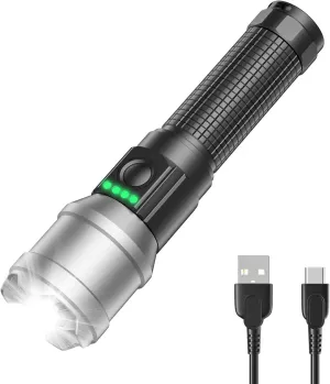Rechargeable Flashlight 10000 High Lumens, Super Bright Flashlight Compact, Flashlight Rechargeable USB-C Zoomable, 6 Modes Handheld Flashlight Suitable for Home Emergency, Outdoor, Hiking, Camping