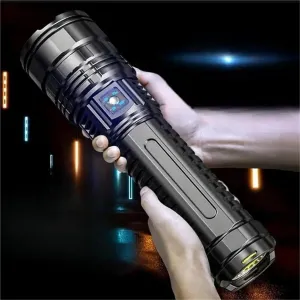 Rechargeable High-Power LED Flashlight, 5 Modes Zoomable Tactical Lantern, Flashlight with Long-Range Beam and COB Light, Portable Outdoor Flashlight for Camping Hiking