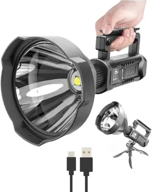 Rechargeable LED Spotlight, Bright Handheld Flashlight High Lumens, Multi Function Camping Lantern Searchlight with Tripod, 4 Mode, Waterproof, for Camping Outdoor Emergency (Color : P50)