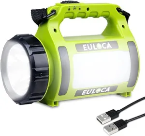 Rechargeable LED Spotlight, Multi Function Camping Lantern, 5 Light Modes, Power Bank, IPX4, Lantern Flashlight for Hurricane Emergency, Outag, Hiking, Home and More, USB Cable Included