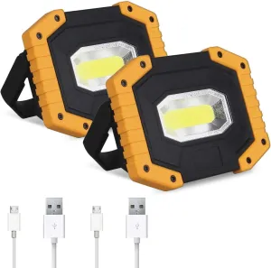 Rechargeable LED Work Light 2 Pack, COB 30W 2000LM Portable LED Work Light Battery Operated, Waterproof for Outdoor Camping, Hiking, Emergency and Car Repairing