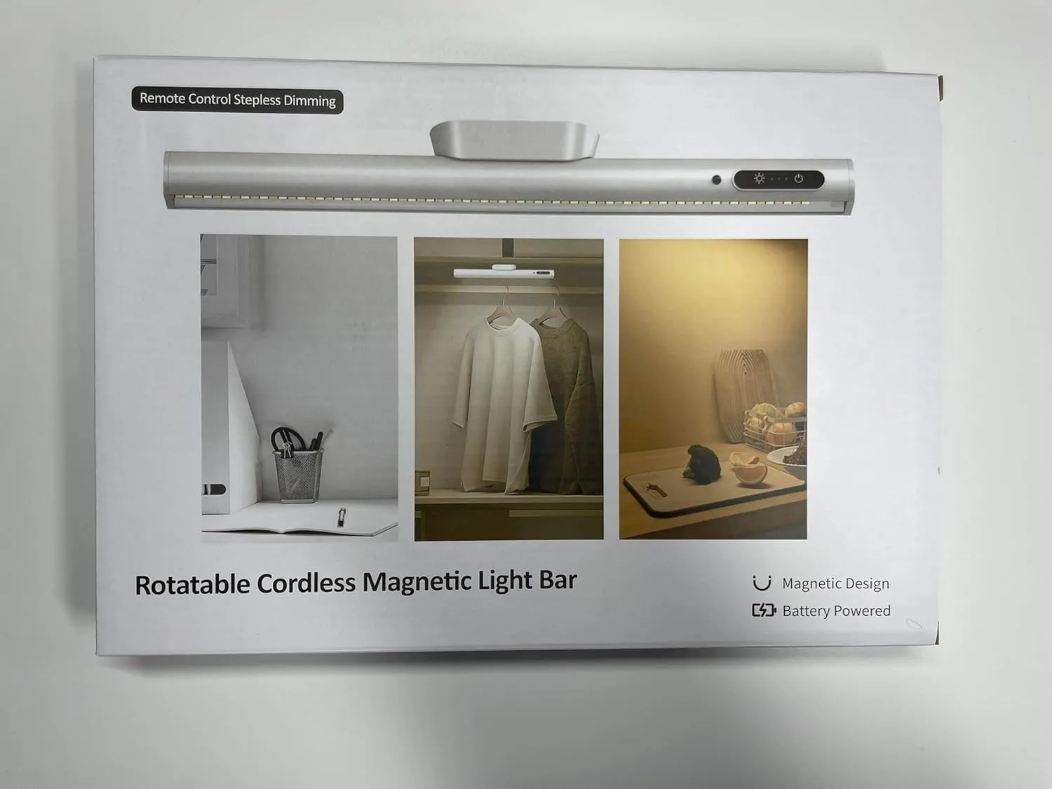 Rechargeable Magnetic LED Light Bar with Remote, Under Cabinet Lighting Wireless, Battery Powered Operated Wall Strip Lights, Dimmable Desk Lamp for Picture Mirror Closet Room – Gold