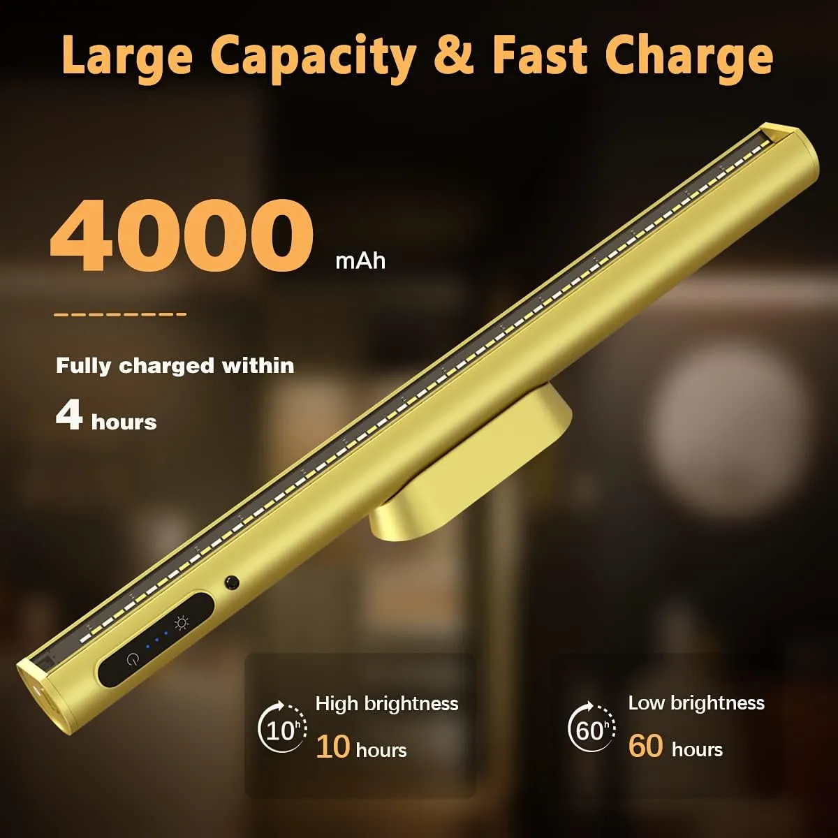 Rechargeable Magnetic LED Light Bar with Remote, Under Cabinet Lighting Wireless, Battery Powered Operated Wall Strip Lights, Dimmable Desk Lamp for Picture Mirror Closet Room – Gold