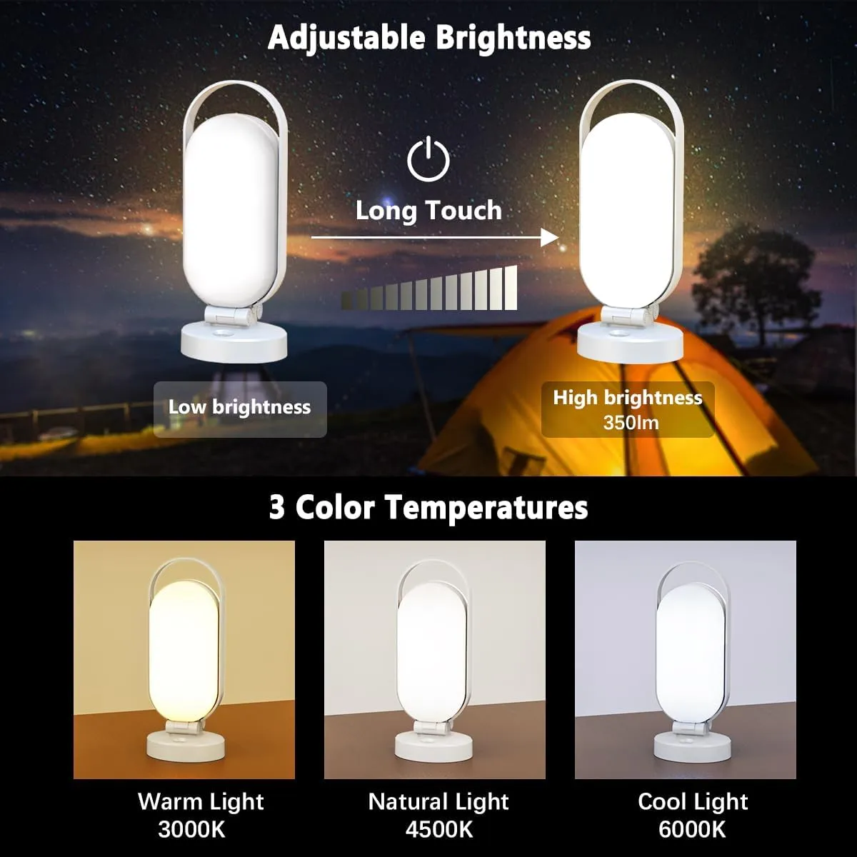 Rechargeable Solar Camping Lantern, 5000mAh Battery Powered LED Light, Foldable Dimmable Waterproof Camping Essentials, Lamp for Power Outages, Hurricane, Camping Gear, Emergency, Indoor