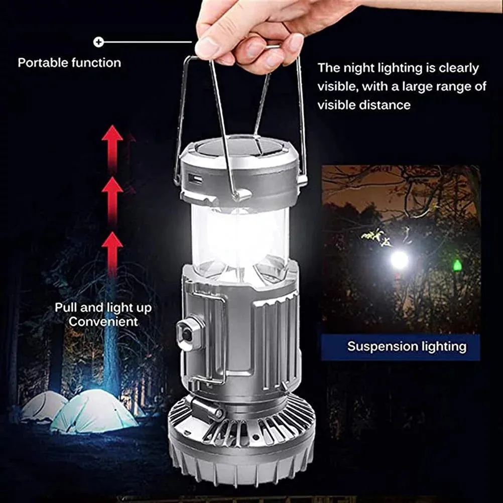Rechargeable Solar Powered Camping Light With Fan