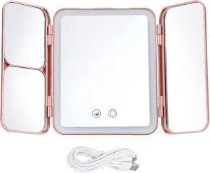 Rechargeable Travel Makeup Mirror, Lighted Makeup Mirror Portable Tabletop Cosmetic Mirror Adjustable Brightness LED Folding Vanity Mirror with Light for Home Travel