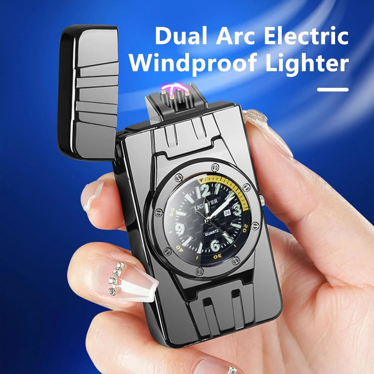Rechargeable Windproof Plasma Lighter with Luxury Design LED Light 75° Slant Bar Fast USB Charging Auto Shut-Off – Perfect for Outdoor Adventures and Gifts(Dark ice red)