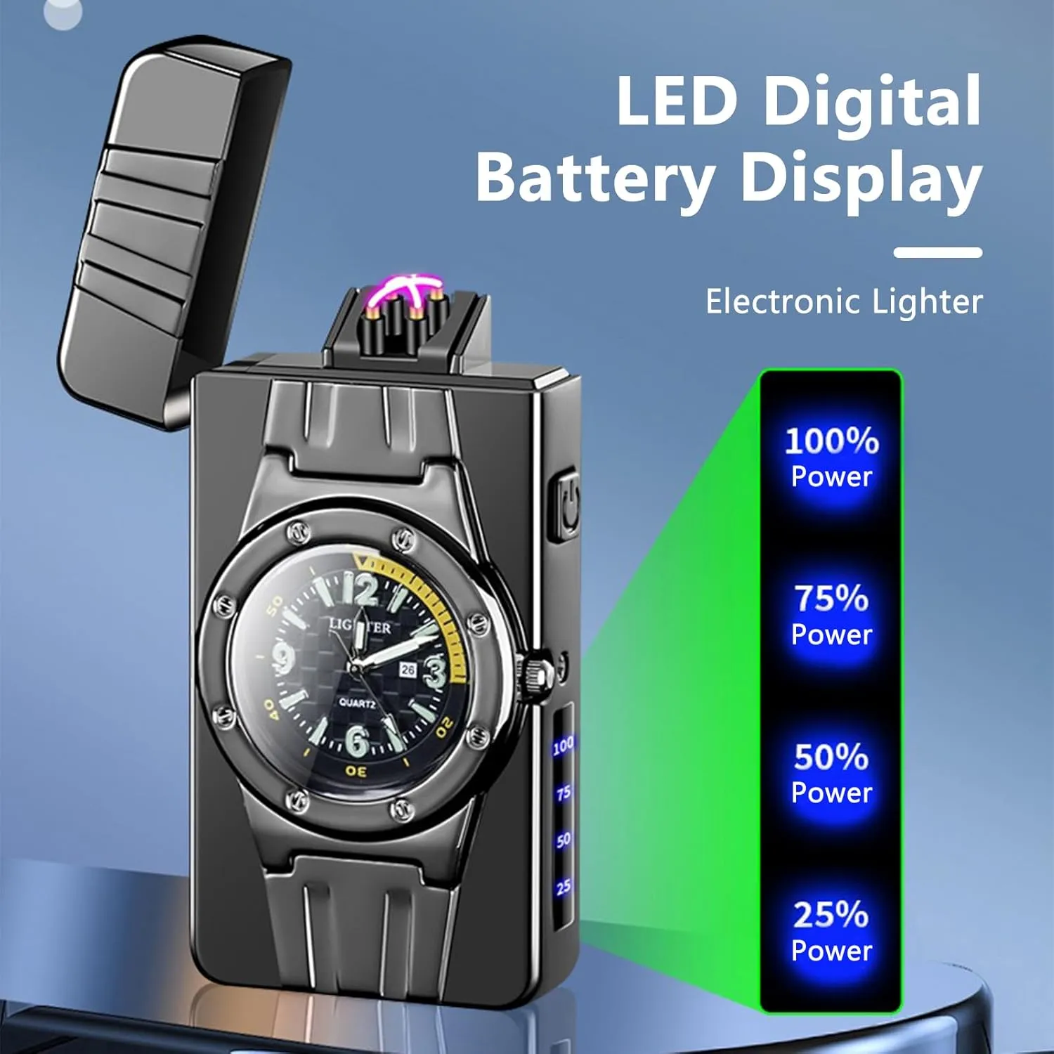 Rechargeable Windproof Plasma Lighter with Luxury Design LED Light 75° Slant Bar Fast USB Charging Auto Shut-Off – Perfect for Outdoor Adventures and Gifts(Dark ice red)