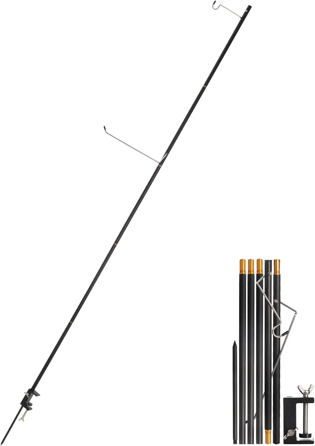 REDCAMP 72in Tall Collapsible Camping Lantern Stand Pole with Stakes and Hooks, Ultralight Portable Folding Aluminum Alloy Lamp Poles for Camping Tables Outdoor Picnic Fishing, Black
