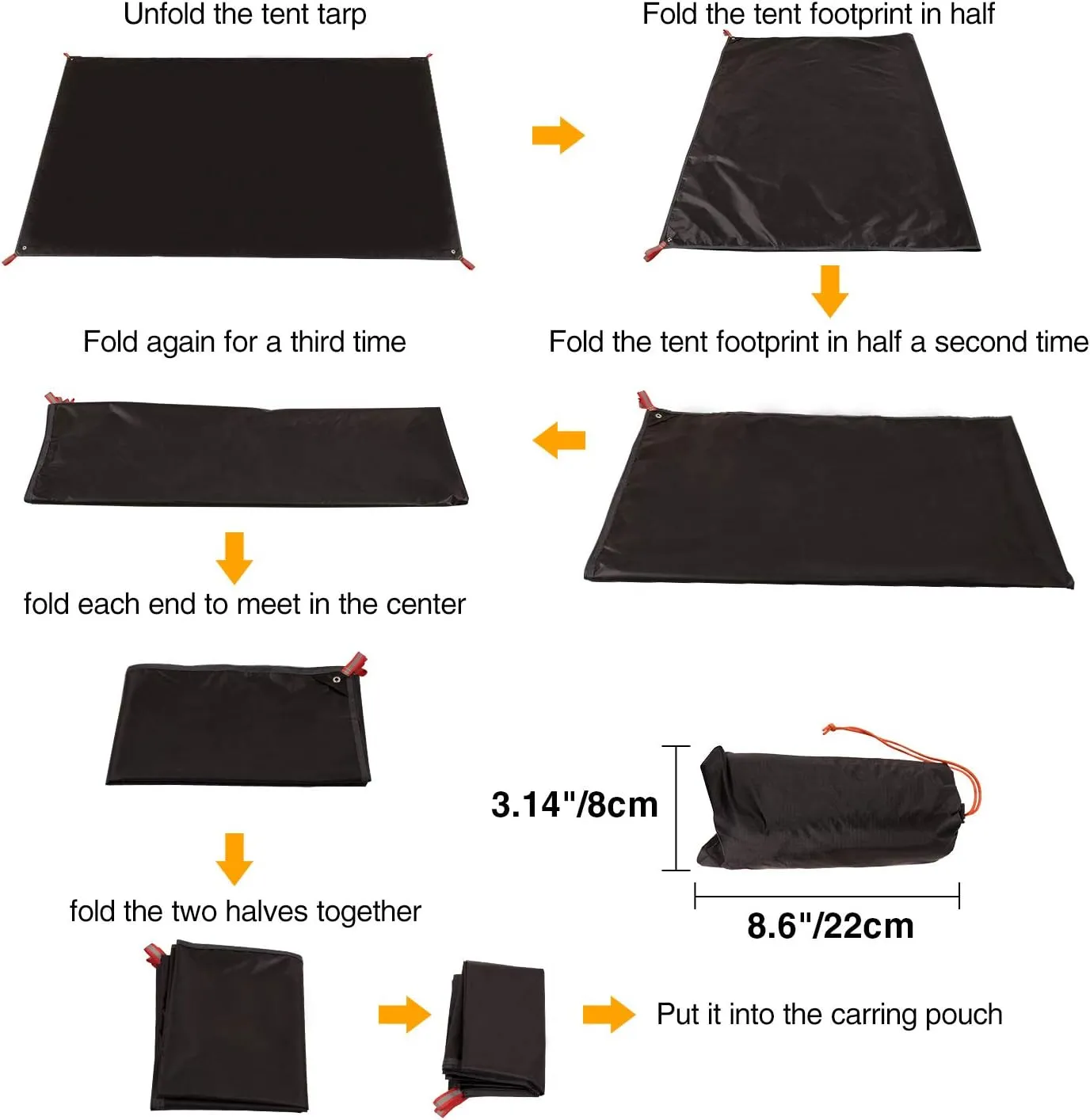REDCAMP Ultralight Tent Footprint, PU 2000 Waterproof Camping Tent Tarp with Drawstring Carrying Bag for Ground Camping Hiking (95"x87" UL Black)