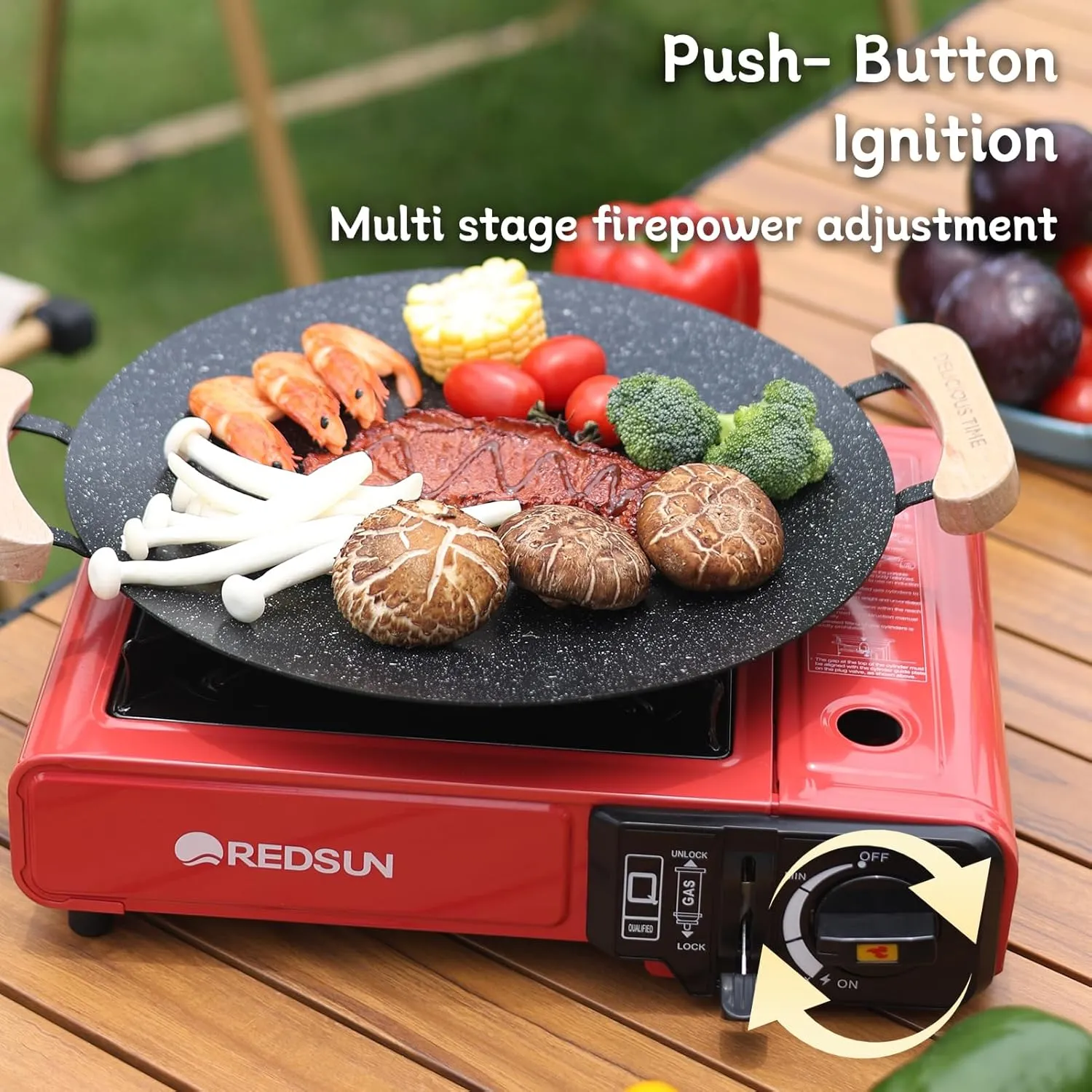 REDSUN C3 Red Outdoor Camping Stove, Portable Hearer, With a Back Stand, Can be used as both a Camping Stove and a Heater