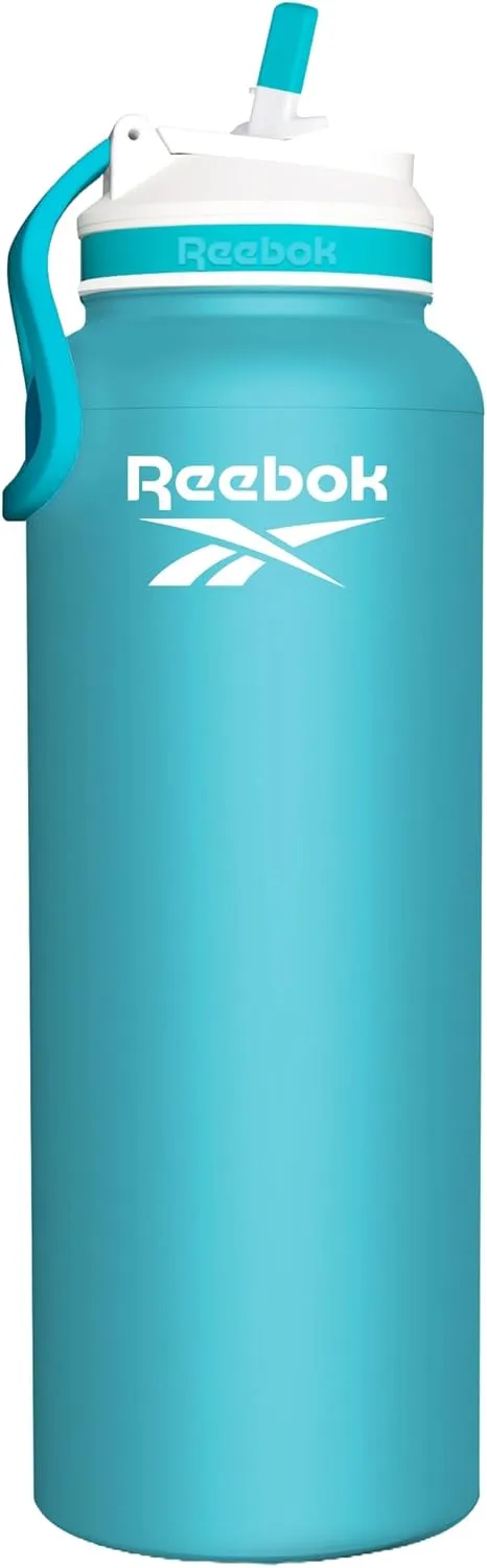 Reebok Lifestyle Stainless Steel Water Bottle - Insulated Water Bottle 32 oz With Straw - Double Wall Vacuum Insulated Sports Water Bottle, BPA Free