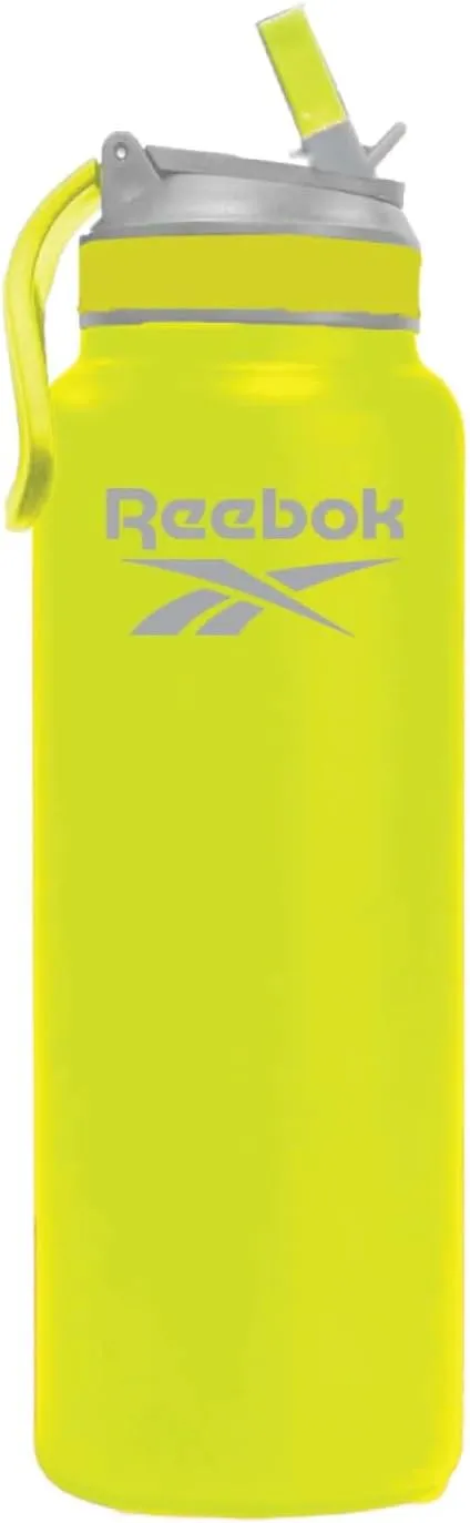 Reebok Lifestyle Stainless Steel Water Bottle - Insulated Water Bottle 32 oz With Straw - Double Wall Vacuum Insulated Sports Water Bottle, BPA Free