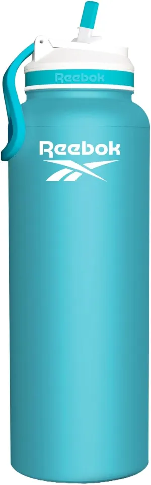 Reebok Lifestyle Stainless Steel Water Bottle - Insulated Water Bottle 32 oz With Straw - Double Wall Vacuum Insulated Sports Water Bottle, BPA Free
