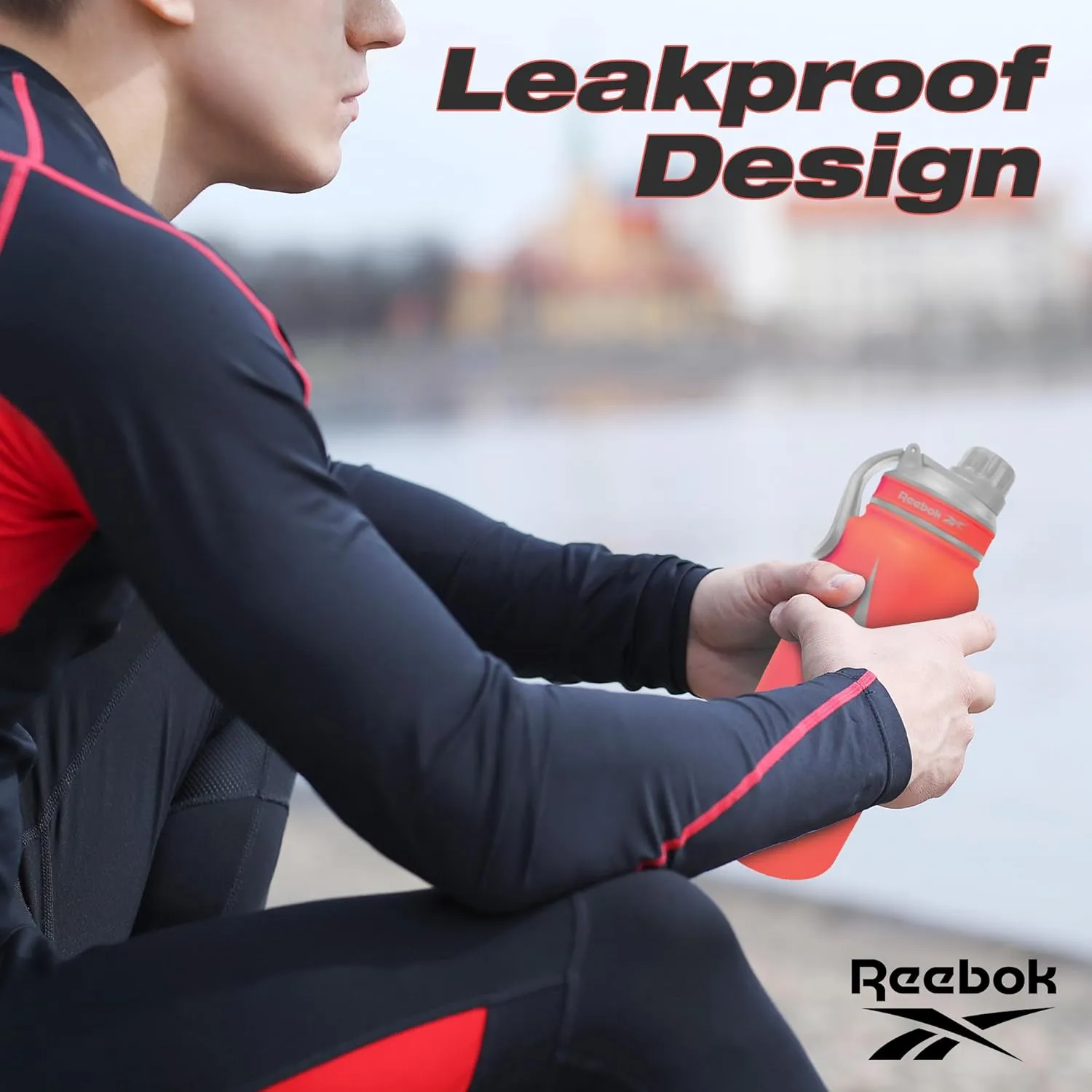 Reebok Stainless Steel Water Bottle With Athletic Design - Insulated Water Bottle 40 oz With Chug Lid - Double Wall Vaccum Insulated Sports Water Bottle, BPA Free (Red)